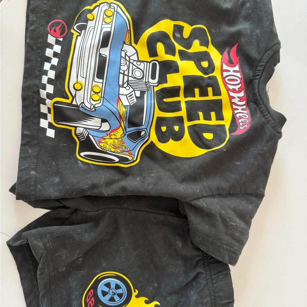 Hot Wheels Gray Kids Shorts Set with Flame Car Graphic